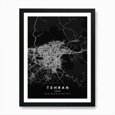 Tehran Iran Black Map Art Print Fra Framed Wall Art Poster Canvas Print Picture