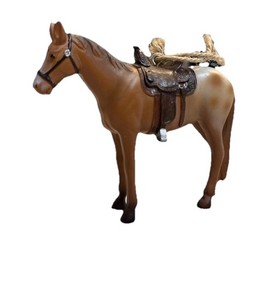 Small Hanging Brown Horse Ornament Figurine with Saddle Resin Hard Plastic