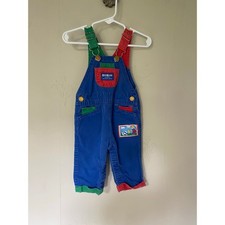 Vintage Osh Kosh Colorblock Boy Dog Patch Overalls Made in USA 100 Cotton 12M