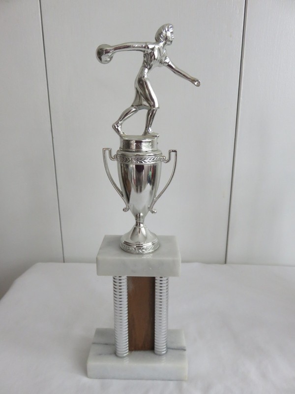 Vintage Bowling Trophy Award - 2 Tier with Marble Bases Female