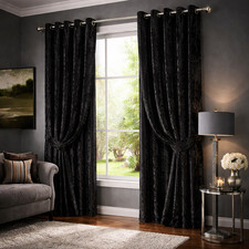 Image of Santiago Crushed Velvet Curtains Pair Fully Lined Eyelet Ring Top With Tie Backs