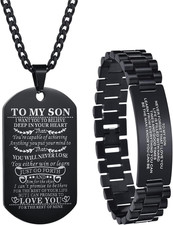 2Pcs Son Bracelet and Necklace from Mom and Dad Personalized Wristband Bracelets