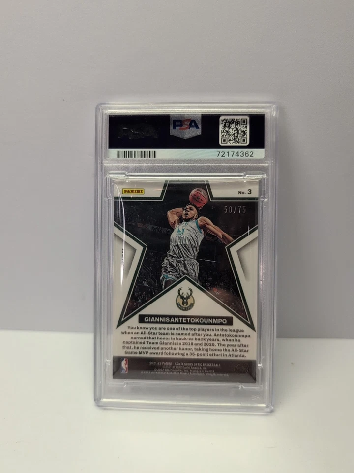 2021-22 Optic Contenders Giannis Antetokounmpo Blue Cracked All Star /75 PSA 9 - Image 4 of 4