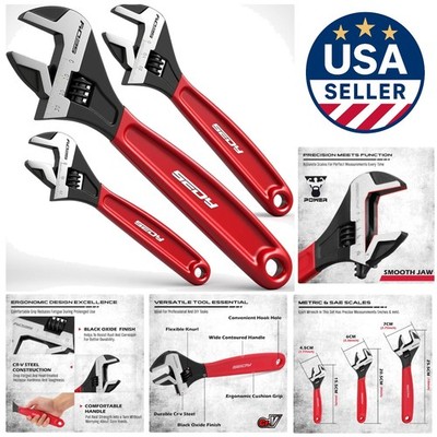 Durable Chrome Vanadium Adjustable Wrench Set: 6-10'' Ratcheting & Grip Comfort