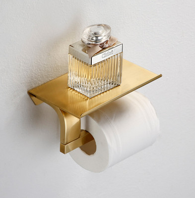 Wall Mount Brass Brushed Gold Toilet Paper Holder Single Bar With