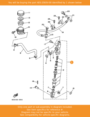 YAMAHA Rr. Master Cylinder Assy 4ES-2583V-00 OEM YZ80 YZ85 for 
