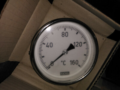 Kachel Bimetall Zeigerthermometer Ø10cm  0-160°C Luftmessung Tauchhülse 400 mm