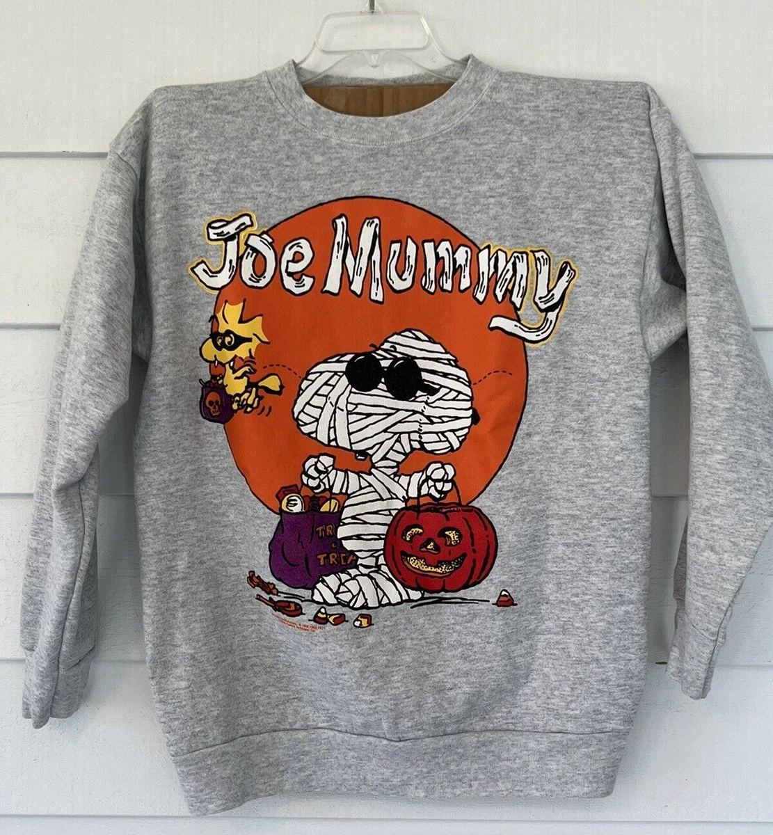 Peanuts Snoopy Joe Mummy Halloween Sweatshirt Gray Sweater Vintage USA Adult XL