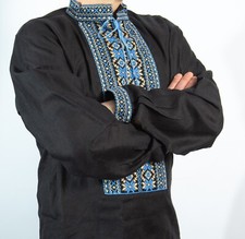 Set 3 shirt VYSHYVANKA Mens LINEN Ukrainian handmade Embroidery Black