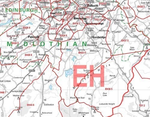 Postcode & A B Roads Sector Map 26 Edinburgh and Borders - Laminated Wall Map - Picture 3 of 5