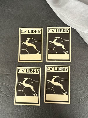 VINTAGE Ex Libris Bookplate Lot ART DECO Gazelle Library Book Plates Paper Label