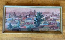 Oil Painting by Starr Mid Century Modern Cubism Cityscape Latin America S.west