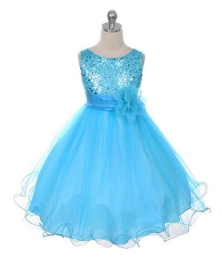 New Flower Girl Sequin Dress Pageant Christmas Graduation Easter Aqua Silver USA