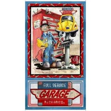 Quilting Treasures ~ Mister Mechanic Garage  ~ 100% Cotton Quilt Fabric Panel