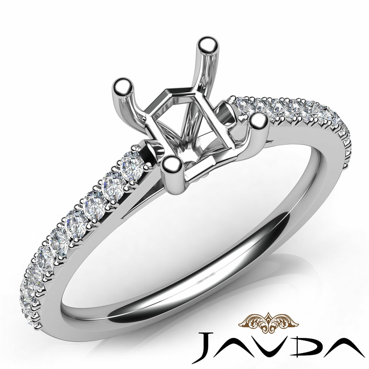 Double Prong Setting Asscher Semi Mount Diamond Engagement Ring 14k 