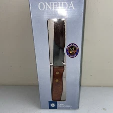 8Pc Oneida Jumbo Steak Knives 10” Serrated Blade Stainless Steel Rounded NEW