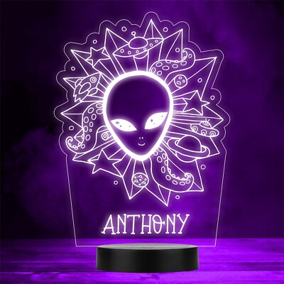Alien Head Weltraum Elemente personalisiert Geschenk Farbwechsel LED Nachtlicht