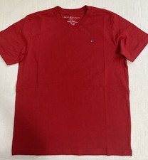 NEW TOMMY HILFIGER Boys Cotton Short Sleeve V-Neck TShirt Top Red Sz M 12/14