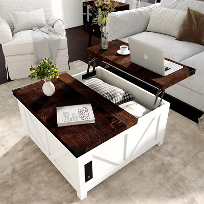 35.6'' Farmhouse Lift Top Coffee Table, Square Center Table with Charging Statio