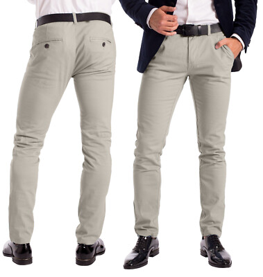 Stretch Chino Slim Fit Mens Relaxed Casual Cotton Dress Skinny Pants Size 30-40