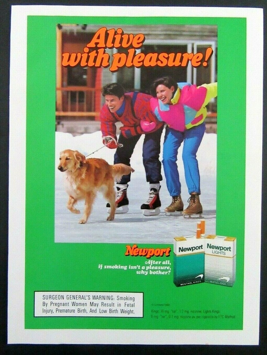 1992 NEWPORT & NEWPORT Lights Menthol Cigarettes Magazine Ad - Dog Ice  Skating