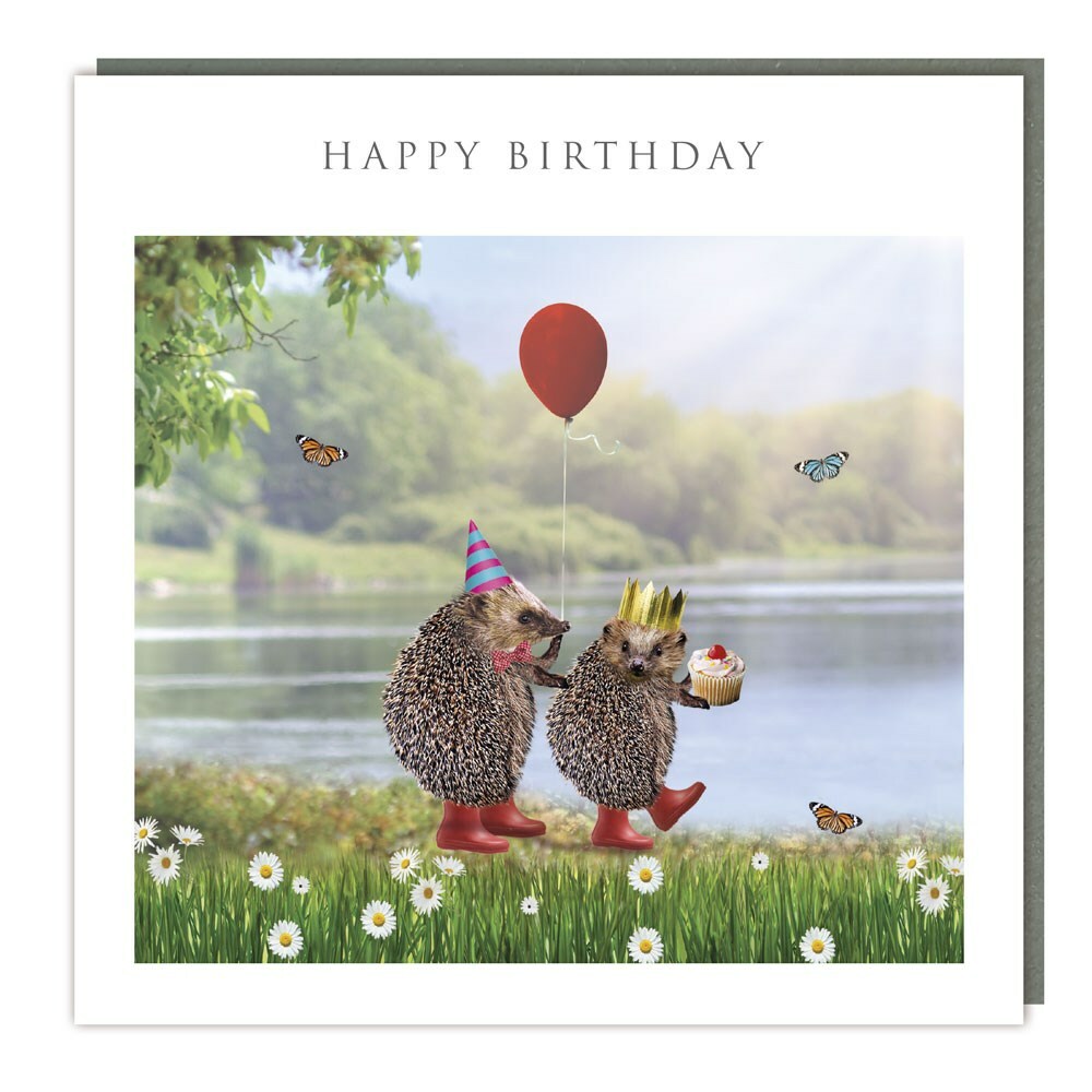 Two Cute Hedgehogs In Boots Happy Birthday Card - Adorable Animals Greeting Card