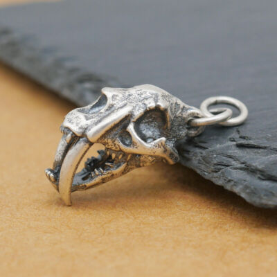 925 Sterling Silver Cheetah Skull Head Skeleton Pendant Charm Men