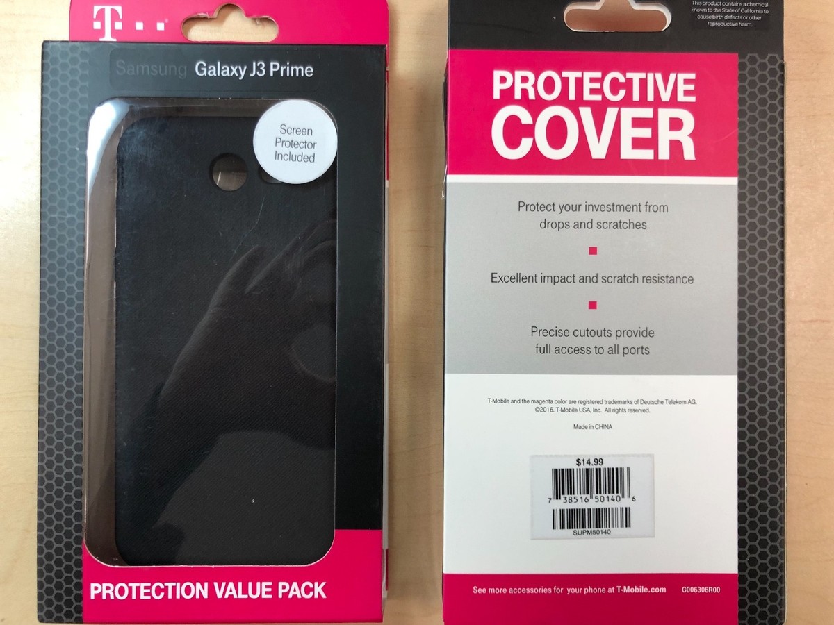 T-Mobile Brand Protective Cover Case for Samsung Galaxy J3 Prime in Black