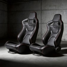 2pcs Universal Racing Bucket Seats Black Pvc Leather Red Diamond Stitch Reclinab