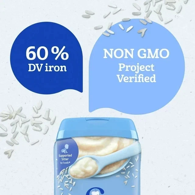 Cereal Gerber Arroz Bebé Grano Único Primeros Alimentos No OGM - 8 OZ - Paquete de 2 Foto 4 de 4
