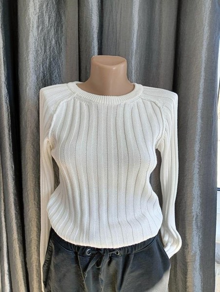 Women Pull and Bear Sweater White Cotton S-M