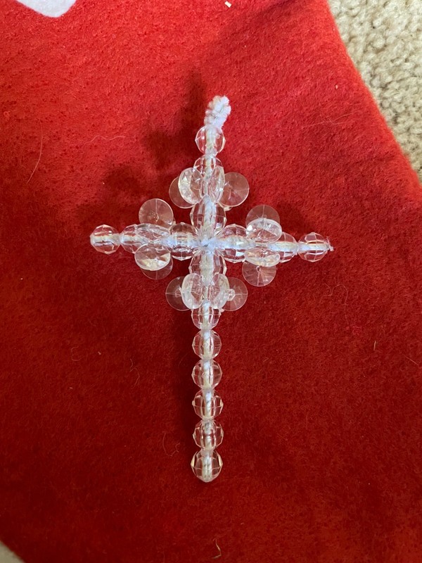 Handmade Beaded Cross Christmas Ornament 3" tall e