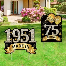 Puyruiv 2Pcs Black Gold 75th Birthday Yard Sign General,