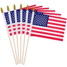 6 Pcs 4x6 Inch Small American Flags on Stick, Mini Handheld US Flags