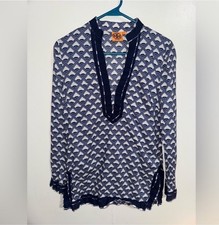 Tory Burch Cotton Navy & White Geometric Print Tunic Size 6