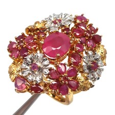 925 Sterling Silver Red Ruby Two Tone Thailand Handmade Ring Size 8