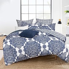 PHF Ultra Soft Paisley Duvet Cover King Size, 104"x90", Royal Blue  White 