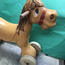 Vintage 1960s Wheels Ride On Horse Marx Toys RARE 21 Brown Plastic Has Damage