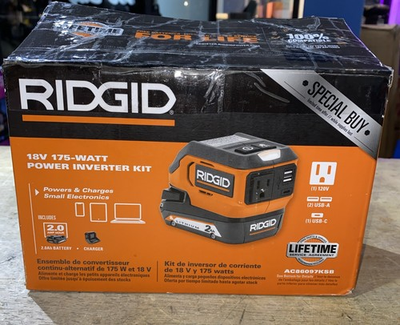 #ad Ridgid 18V Cordless 175W Power Inverter W 2 Ah Battery amp; Charger AC86097KSB $61.99