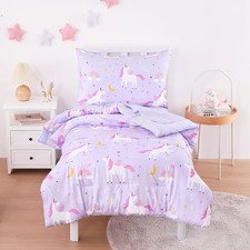 - Toddler Bedding Set for Girls, Cute Unicorn Rainbow Stars, 4 Pieces Soft Crib