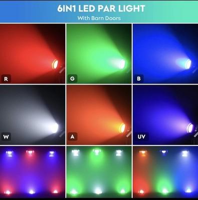 LED 200W COB Stage Lights with Barn Doors, RGBWA 6in1 COB Par Lights, DMX/Mas...