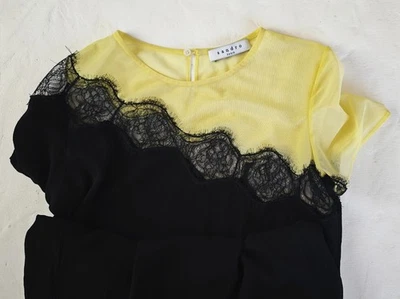 Robe Droite Bicolore Et Dentelle Asymétrique Sandro - Photo 1/4
