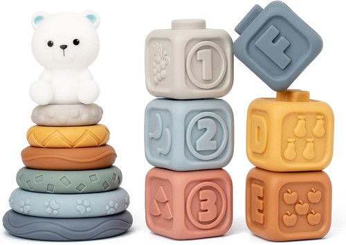Montessori Stacking Toys Soft Building Blocks for Babies 6-12-18 Months,...