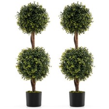 Set of 2 Artificial Double Topiary Ball Trees 3 FT Faux Boxwood Topiary Tree