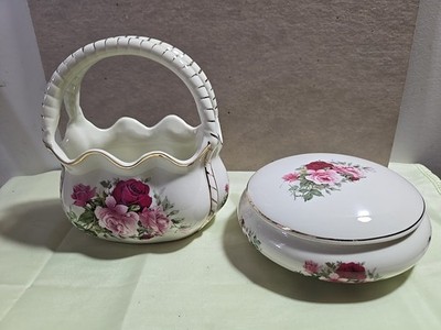 Two Formalities Baum Brothers, Dish With Lid, Rose basket.