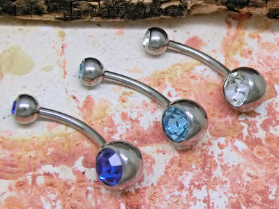 3 Stück Bauchnabelpiercing Edelstahl 12mm Banane belly button Kristall Strass