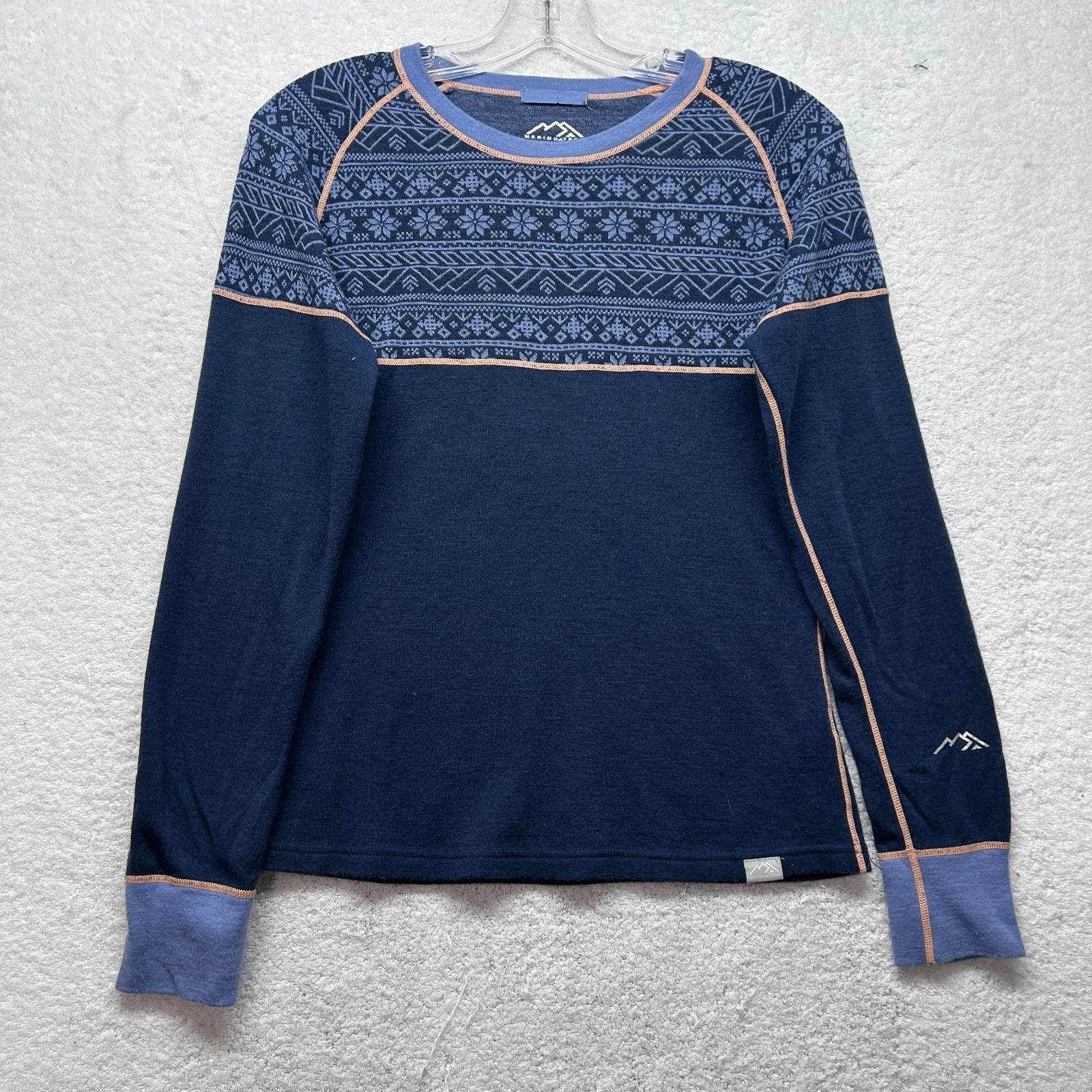 Merino.Tech Womens Size S Blue Long Sleeve Merino Wool Baselayer Top (T9)