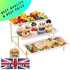 3 Tier Serving Tray for Party Supplies, 30x17cm Plastic Platters for Food, Whi