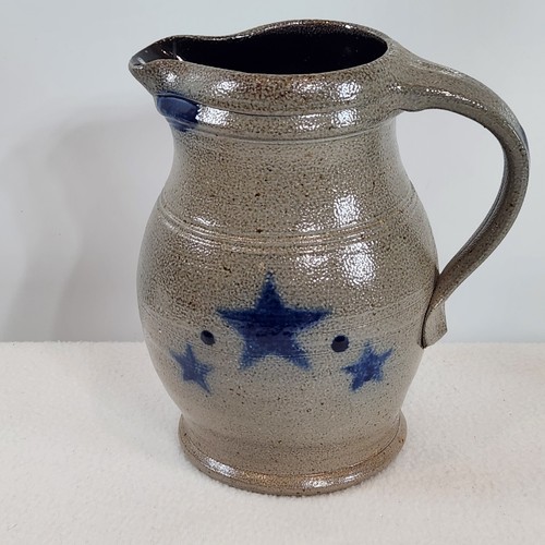 2007 Rowe Pottery Works Salt Glaze STARS 7" Handled Pitcher AMERICANA COUNTRY