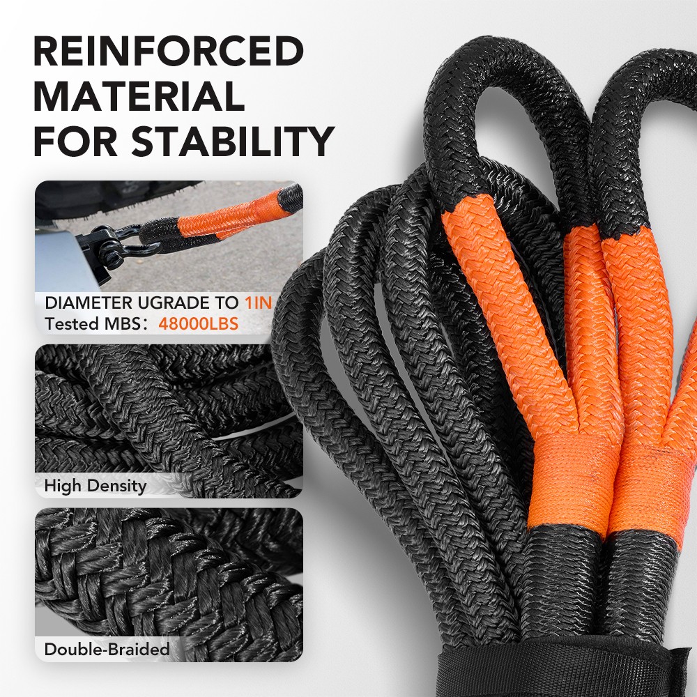 Heavy Duty Kinetic Energy Recovery Tow Rope 1" x 30' W/Storage Bag 48000 lbs